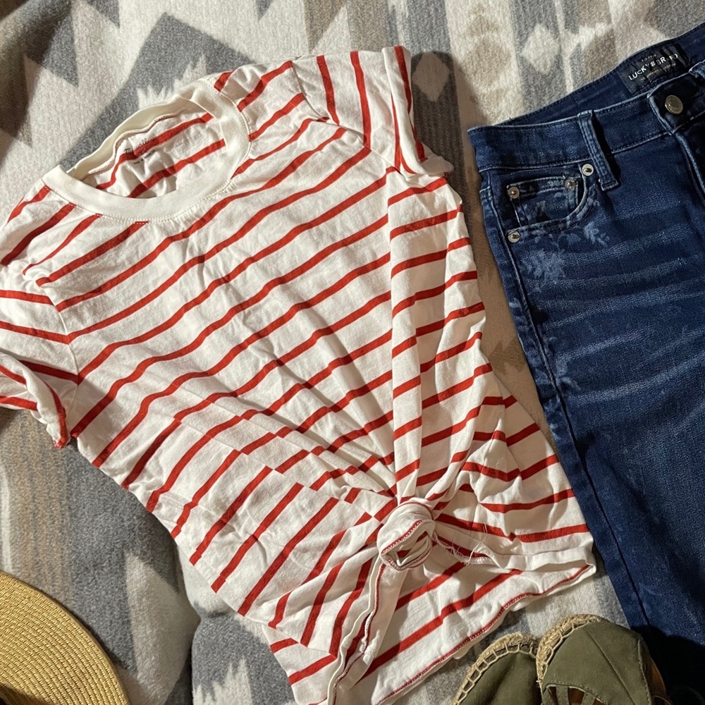 Madewell whisper cotton tee in rust stripe xs